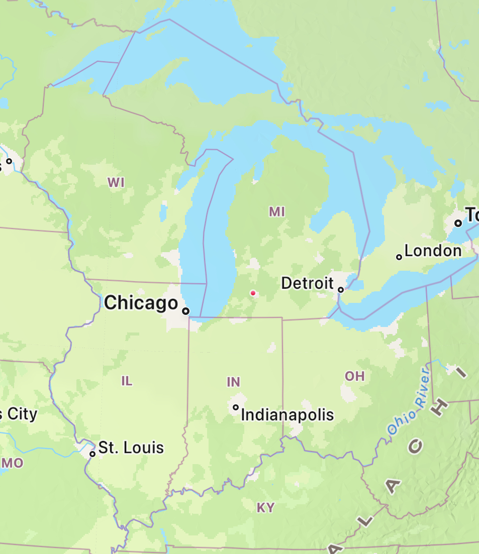 Service area map — Michigan and surrounding Midwest states